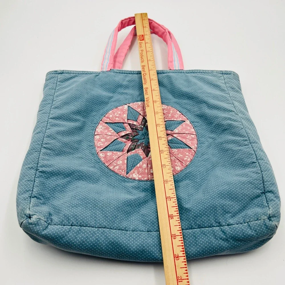 VTG Quilted Patchwork Star Tote Bag Polka Dot Cottagecore 90s Grandma Handmade